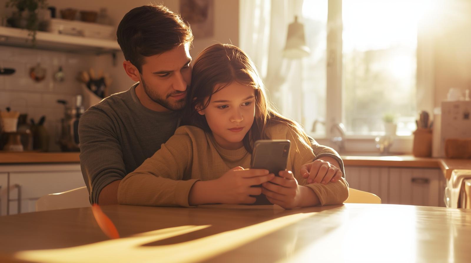 Parent and child discussing screen time rules at kitchen table — how to set YouTube screen time limits children respect